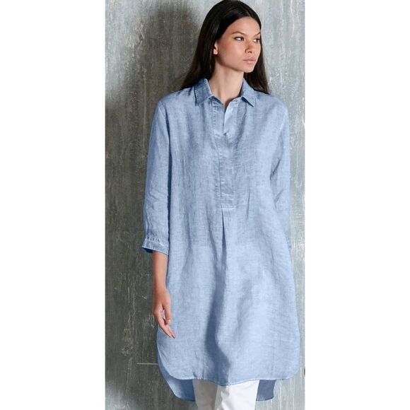 Marina Rinaldi blue linen midi shirt dress